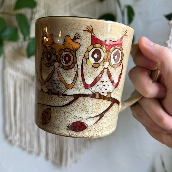 Great Gatherings Owl Mug Vintage Speckled Ceramic Cup Fall Cottagecore MCM Retro - Picture 8 of 9
